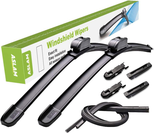 ASLAM Windshield Wipers All-Season Blade Type-M 20"+20",Multifunctional Adapters and Refills Replaceable,Double Service Life(set of 2)