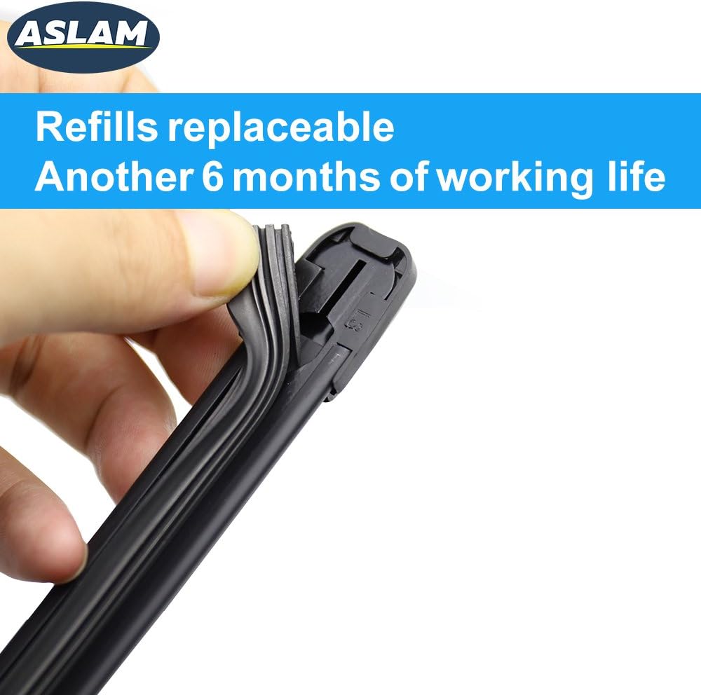 Windshield Wipers, ASLAM Type-G 18"+18" Wiper Blades: All-Season Blade for Original Equipment Replacement and Refills Replaceable, Double Service Life(set of 2)