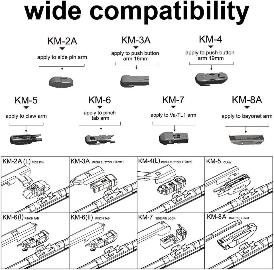 ASLAM Windshield Wipers for Cadillac CTS/Mercedes-Benz GLK-class All-Season Blade Type-M 22"+19",Multifunctional Adapters and Refills Replaceable,Double Service Life(set of 2)